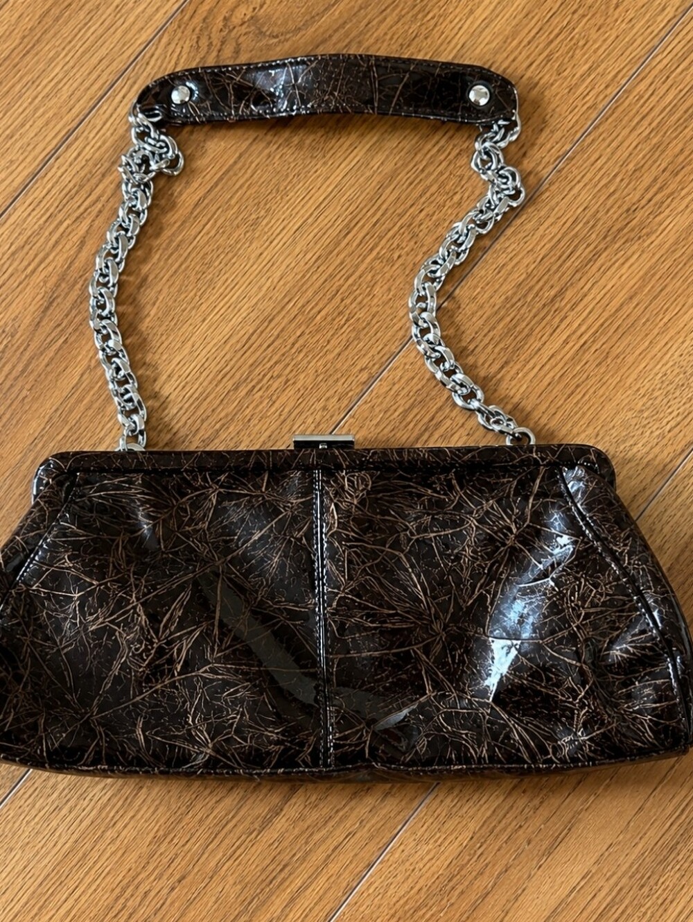 BROWN patent women's clutch/shoulder bag
